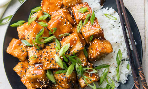 Plate of cooked Sesame Tofu